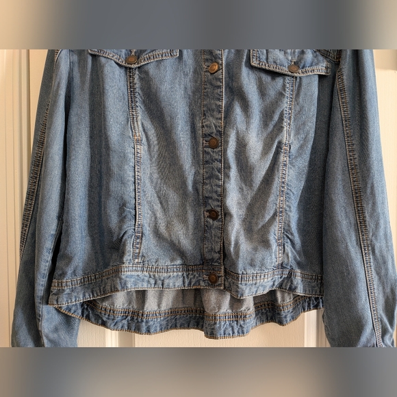 Free People Chambray Tencel Swing Jacket Sapphire Denim Jacket S/P Western Boho - Picture 5 of 16